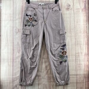 Sundance Botanical‎ Cargo Jogger Pants Womens Sz 4 Floral Embroidered Light Pink